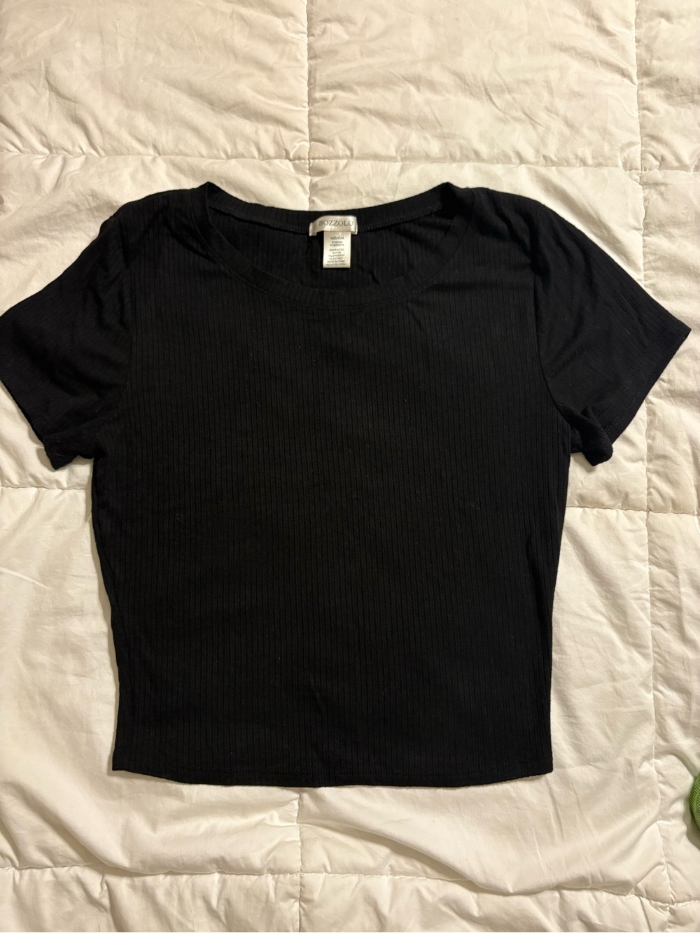 Bozzolo Black Ribbed Short Sleeve Crop Tee size medium